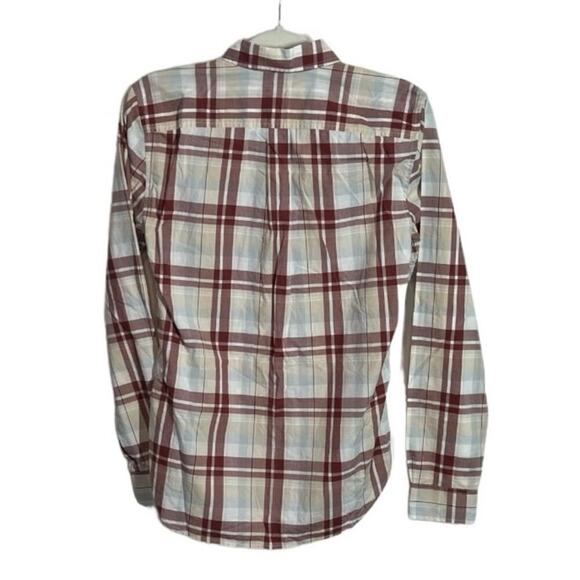 7 For All Mankind XS Plaid Button Down Shirt Cream Brown Red Blue Unisex - Picture 10 of 11